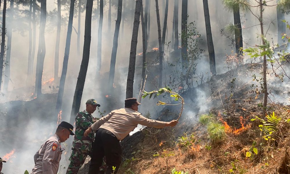 Polres Ponorogo dan Tim Gabungan Tembus Medan Curam Lereng Gunung Limas Padamkan Api Karhutla